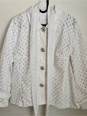 Charter Club White Eyelet Quilted Button Front Jacket